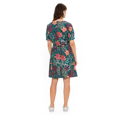 Kleid mit Blumenprint aus reiner Bio-Baumwolle, smaragd gemustert
