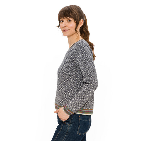 Jacquard-Pullover aus Bio-Merinowolle mit Bio-Baumwolle, naturweiß gemustert