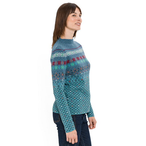 Jacquard-Pullover aus Bio-Merinowolle und Bio-Baumwolle, atlantik gemustert