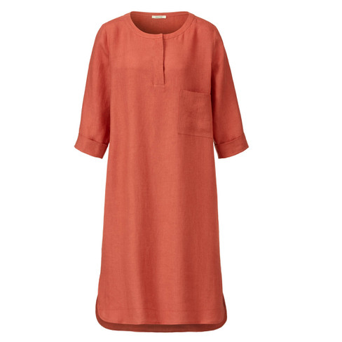 Tunika-Leinenkleid mit kurzer Knopfleiste und 3/4-Arm, ton