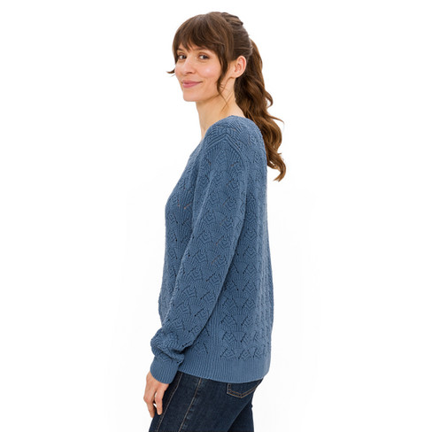 Ajour-Pullover aus reiner Bio-Baumwolle, taubenblau