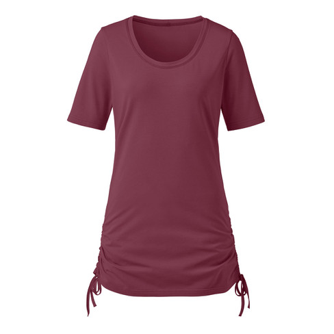 T-Shirt mit gerafftem Saum aus Bio-Baumwolle, rubin