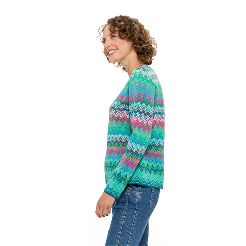 DUNQUE Jacquard-Pullover aus | Waschbär Bio-Baumwolle, reiner blau-gemustert
