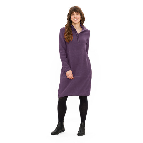 Fleece-Kleid mit Kängurutasche aus reiner Bio-Baumwolle, pflaume