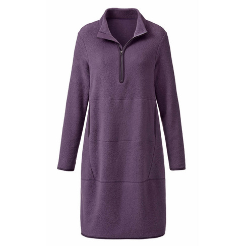 Fleece-Kleid mit Kängurutasche aus reiner Bio-Baumwolle, pflaume