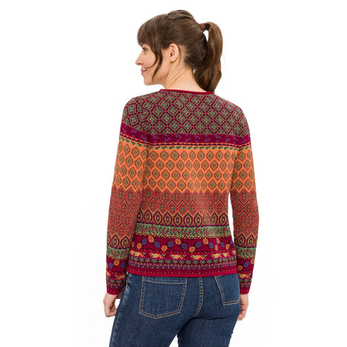 Jacquard-Pullover aus Bio-Merinowolle und Bio-Baumwolle, apfelsine gemustert