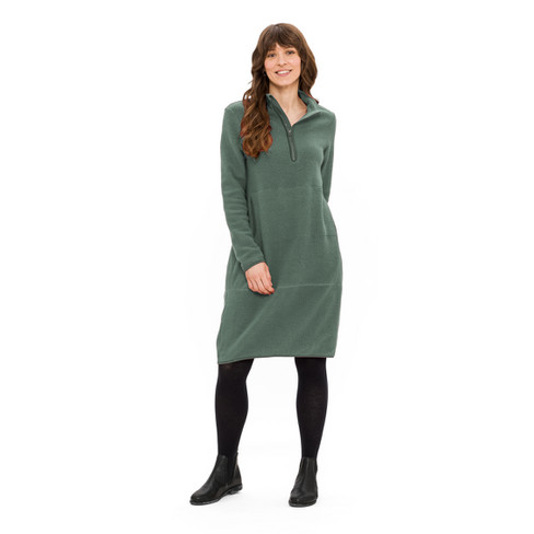 Fleece-Kleid mit Kängurutasche aus reiner Bio-Baumwolle, lorbeer