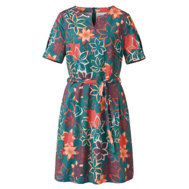 Kleid mit Blumenprint aus reiner Bio-Baumwolle, smaragd gemustert