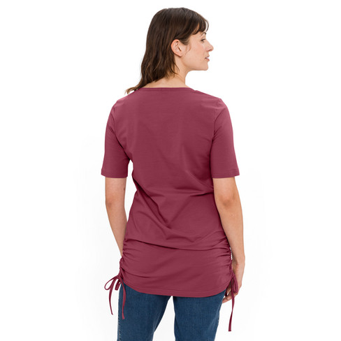 T-Shirt mit gerafftem Saum aus Bio-Baumwolle, rubin