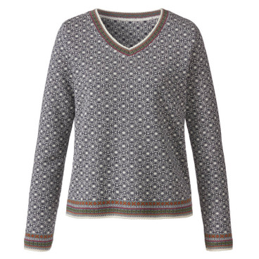 Jacquard-Pullover aus Bio-Merinowolle mit Bio-Baumwolle, naturweiß gemustert