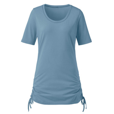 T-Shirt mit gerafftem Saum aus Bio-Baumwolle, blautanne