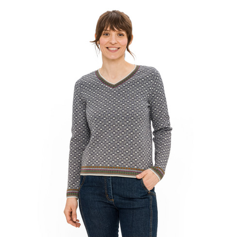 Jacquard-Pullover aus Bio-Merinowolle mit Bio-Baumwolle, naturweiß gemustert