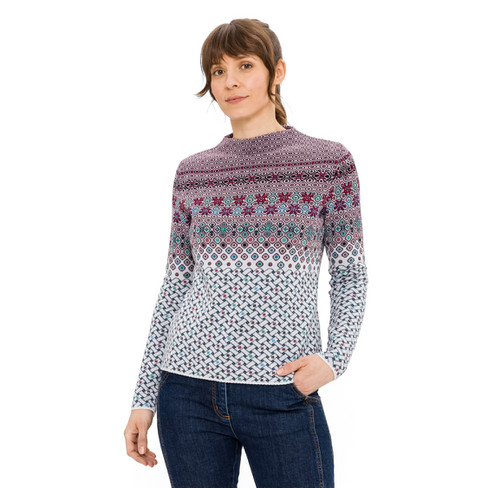 Jacquard-Pullover aus Bio-Merinowolle und Bio-Baumwolle, naturweiß gemustert