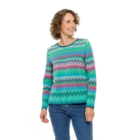DUNQUE Bio-Baumwolle, | Waschbär Jacquard-Pullover aus reiner blau-gemustert