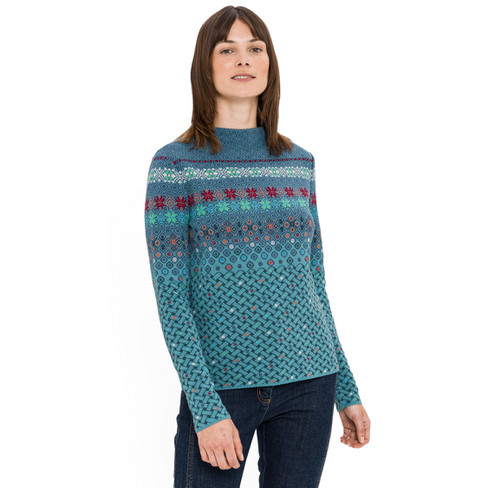 Jacquard-Pullover aus Bio-Merinowolle und Bio-Baumwolle, atlantik gemustert