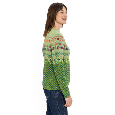 Jacquard-Pullover aus Bio-Merinowolle und Bio-Baumwolle, moos gemustert