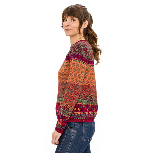 Jacquard-Pullover aus Bio-Merinowolle und Bio-Baumwolle, apfelsine gemustert