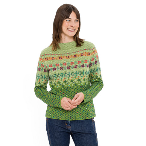 Jacquard-Pullover aus Bio-Merinowolle und Bio-Baumwolle, moos gemustert