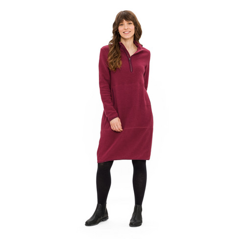 Fleece-Kleid mit Kängurutasche aus reiner Bio-Baumwolle, cassis