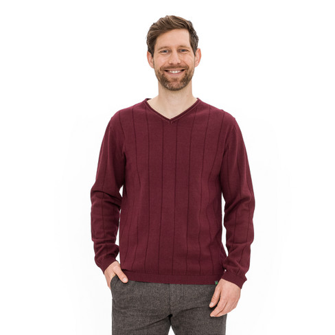 Pullover mit V-Ausschnitt aus Hanf und Bio-Baumwolle, rubin