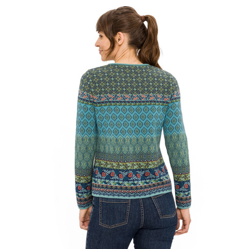 Jacquard-Pullover aus Bio-Merinowolle und Bio-Baumwolle, blautanne gemustert