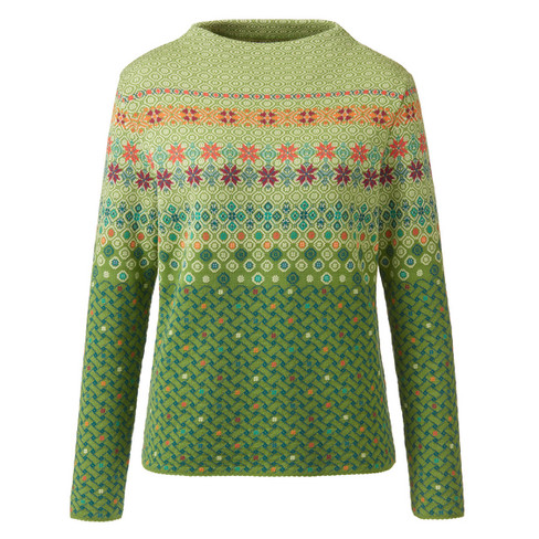 Jacquard-Pullover aus Bio-Merinowolle und Bio-Baumwolle, moos gemustert