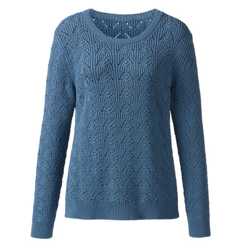 Ajour-Pullover aus reiner Bio-Baumwolle, taubenblau