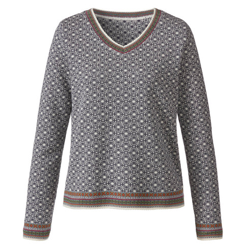 Jacquard-Pullover aus Bio-Merinowolle mit Bio-Baumwolle, naturweiß gemustert