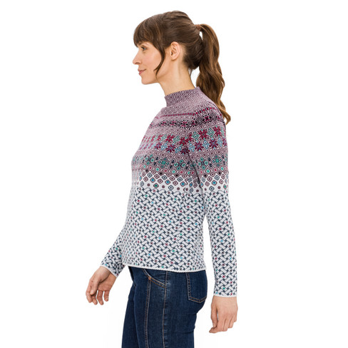 Jacquard-Pullover aus Bio-Merinowolle und Bio-Baumwolle, naturweiß gemustert