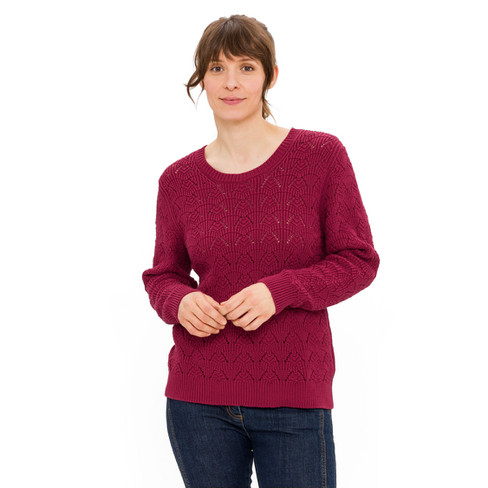 Ajour-Pullover aus reiner Bio-Baumwolle, weinlaub